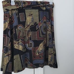 Black/gold Skirt With Birds Size Lg With Elastic Waist